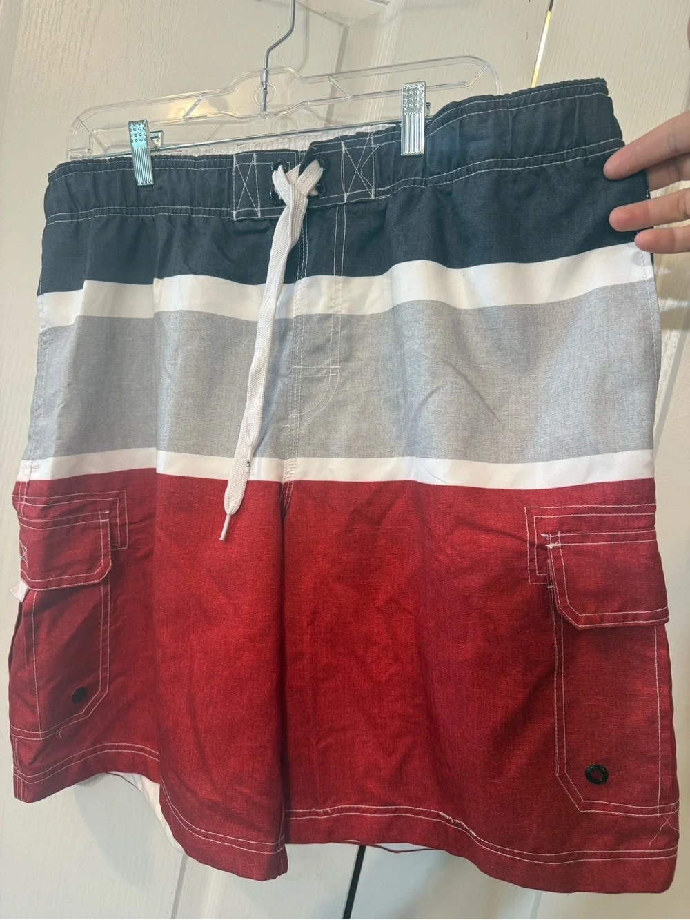 OP NWT Men's Red, Gray & Navy Striped Board Shorts